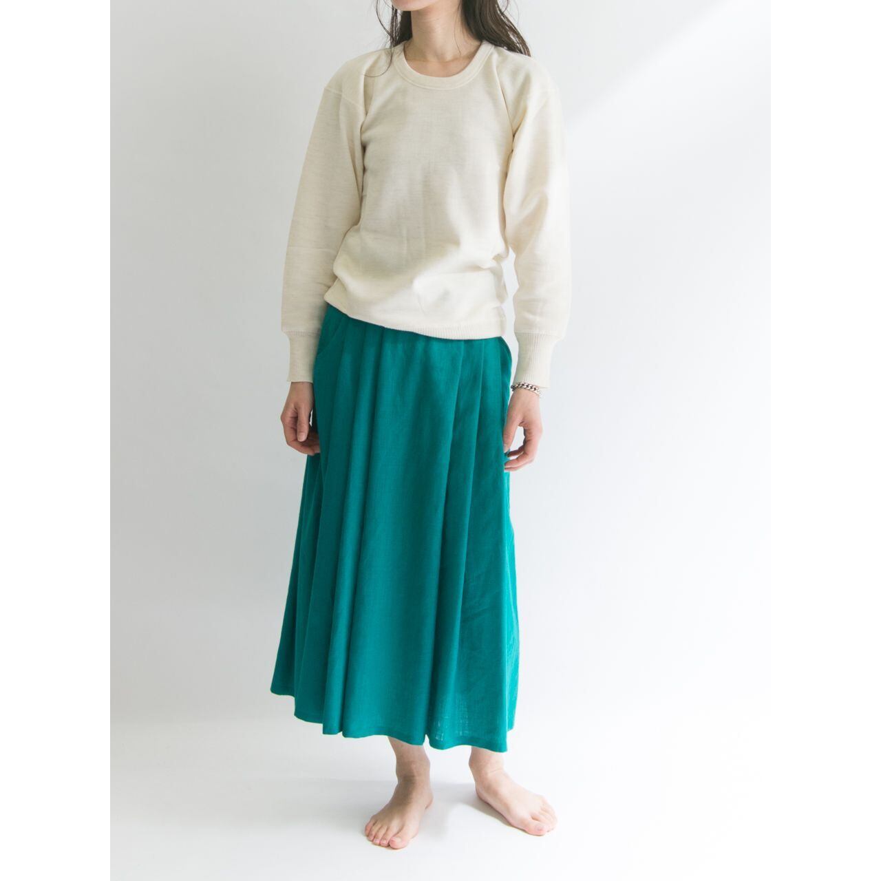 【Made in France】Mi-mollet length pleated linen skirt(フランス製 ミモレ丈プリーツリネンスカート)4a