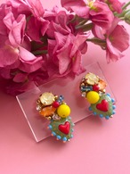 カラフルビジューハートピアス(グリーン)