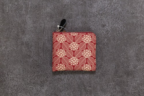 【印伝】 小銭入れ 赤地白漆 あじさい