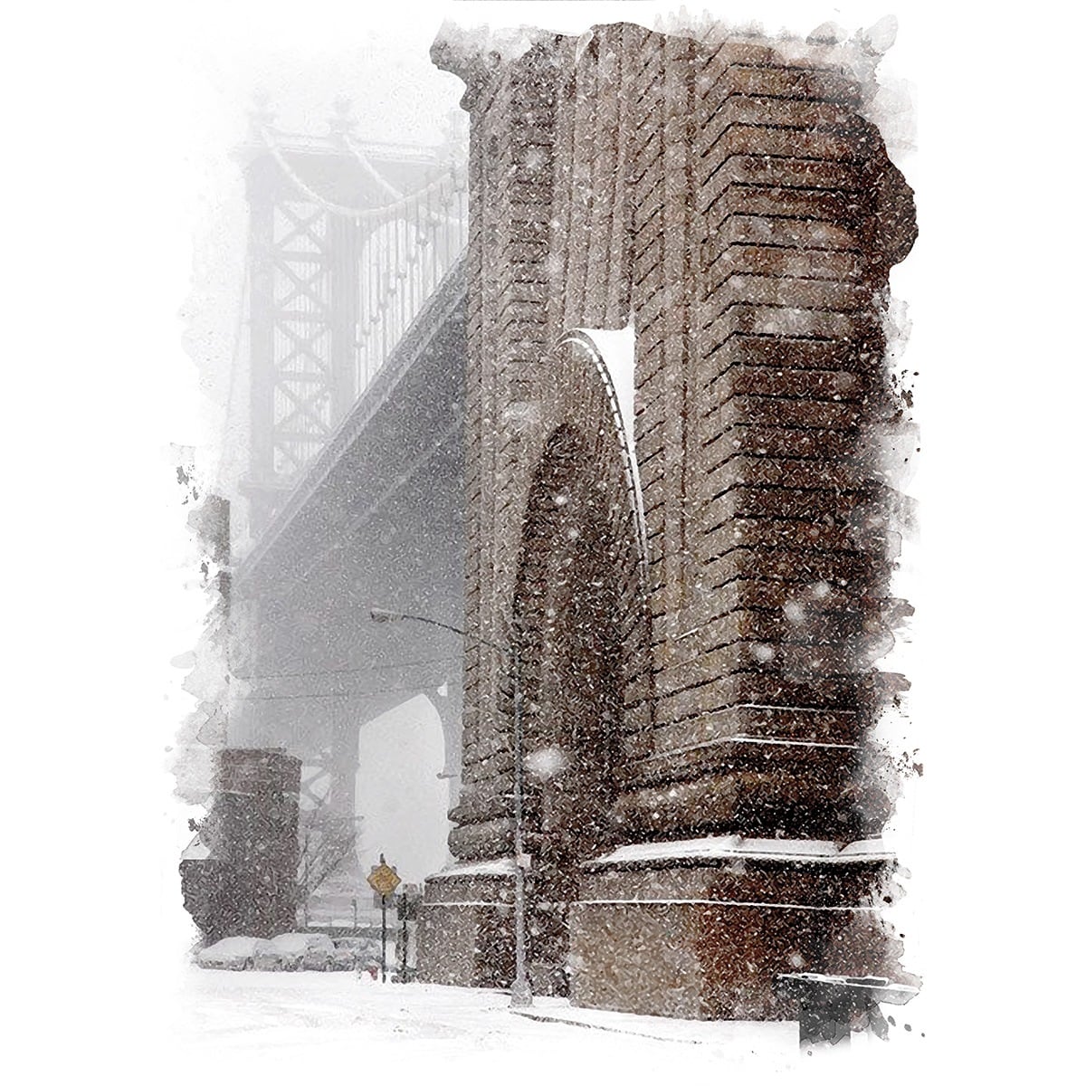 絵画 アメリカ 風景画(街並み) 冬 雪が降る ニューヨーク ブルックリン 