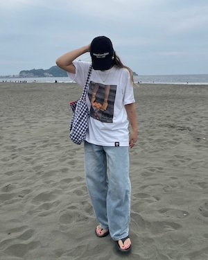【calm original】relax fit orange photo tee <white>
