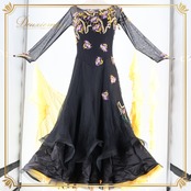 社交ダンス 衣装 スタンダードドレス ワンピース ドレス ブラック系 イエロー系 インザムード in the MOOD 黒 黄色 紫 デモ 競技 フロート レース 上品 華やか デザイン エレガント 豪華 フェスティバル 発表会 ステージ用 ダンスパフォーマンス