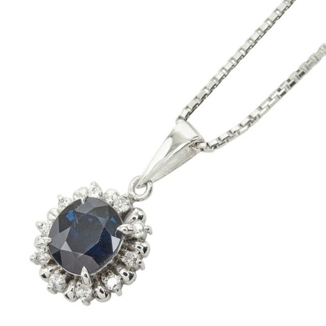 サファイア ダイヤモンド Pt900 プラチナ/Pt850 プラチナ サファイア1.56ct ダイヤ0.12ct フラワーモチーフ ペンダント ネックレス レディース 中古