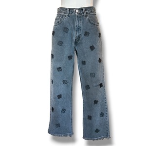 REMAKE DENIM -Pigment Black Flower【RIVER Kyoto】リメイクデニムパンツ　リバー