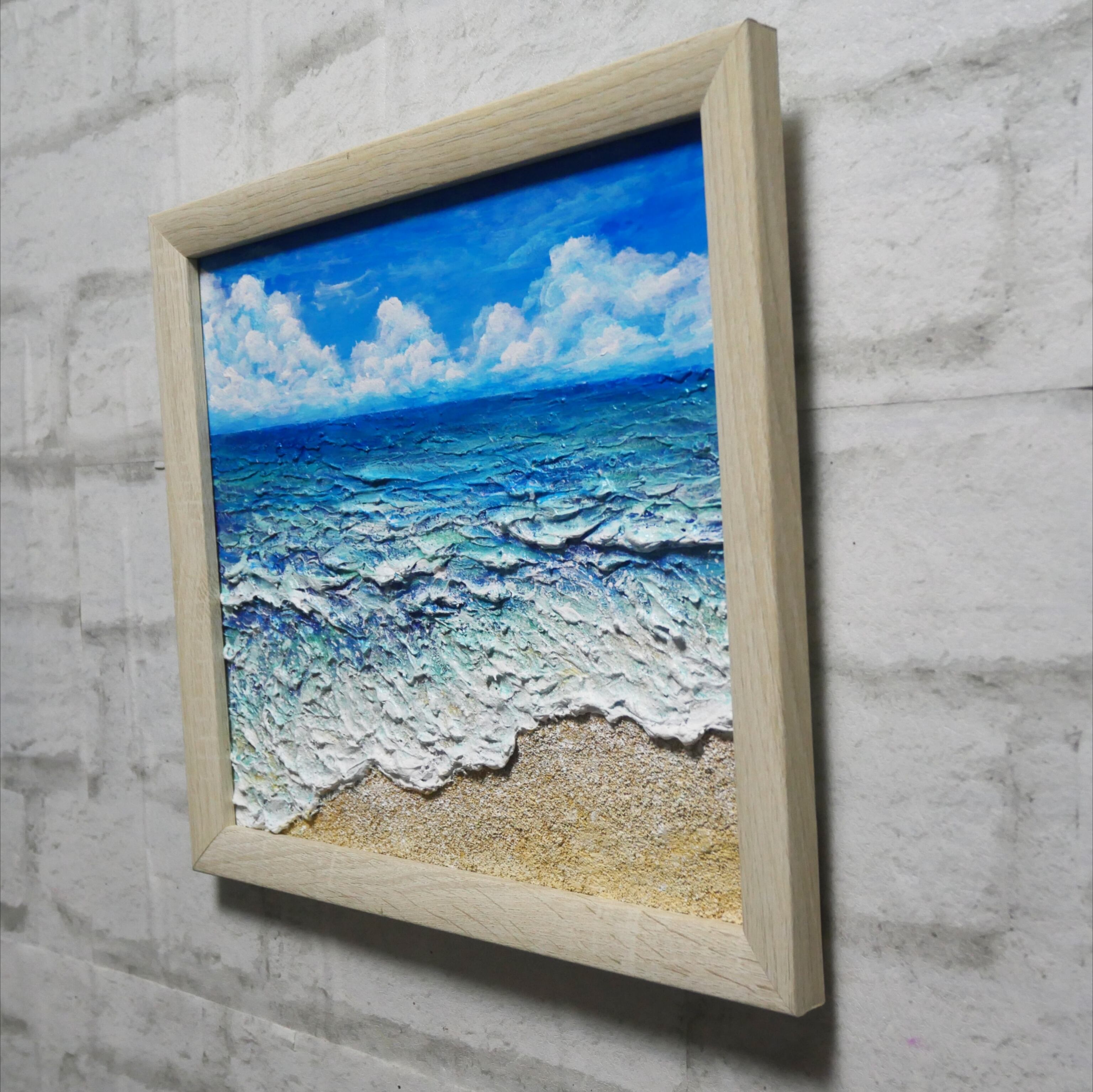 原画】油絵『潮騒の記憶』夏の海の立体アート 額装込み | HIROSHI1990