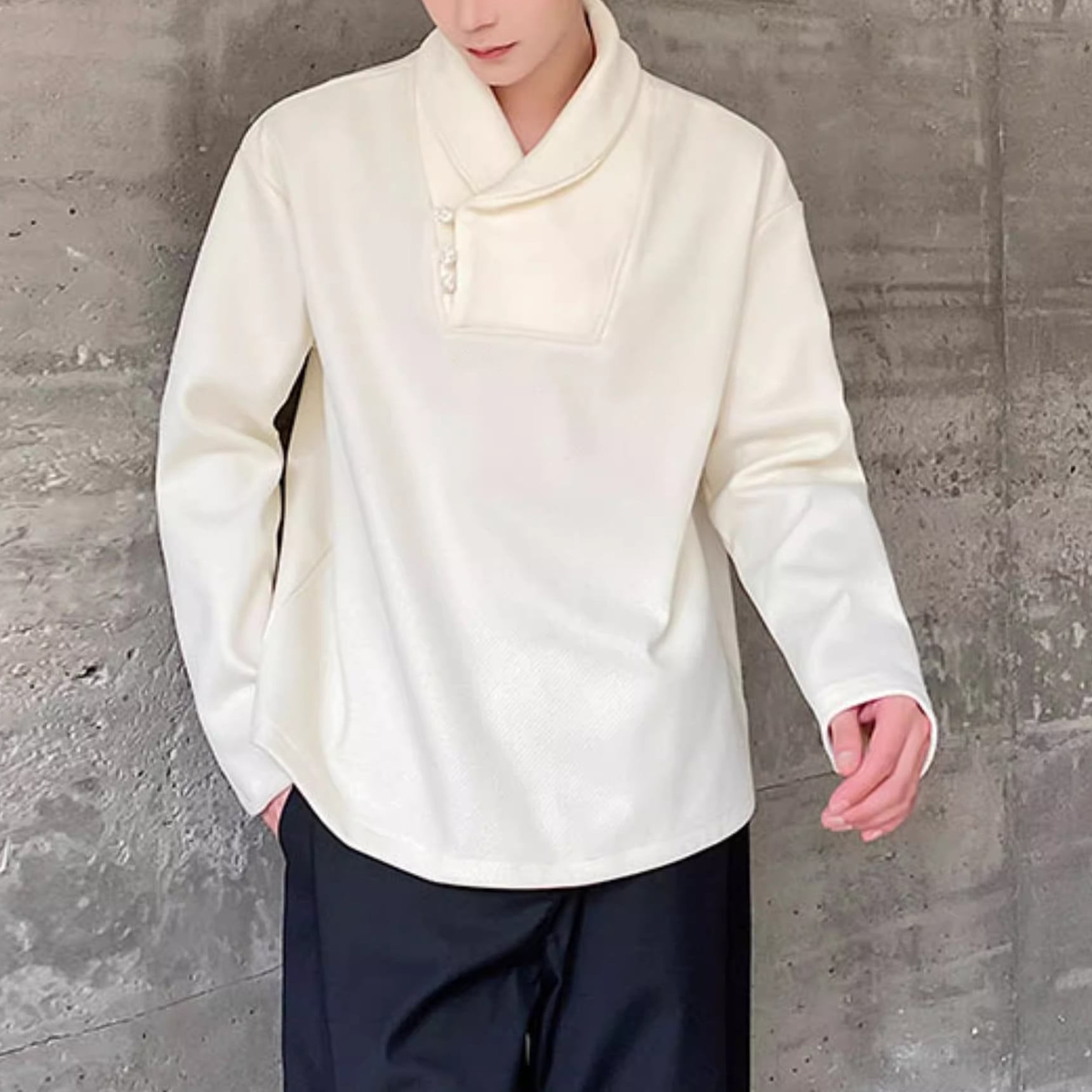 ボタンフロント 長袖 ヒップ丈 シャツ 2color MTO0485