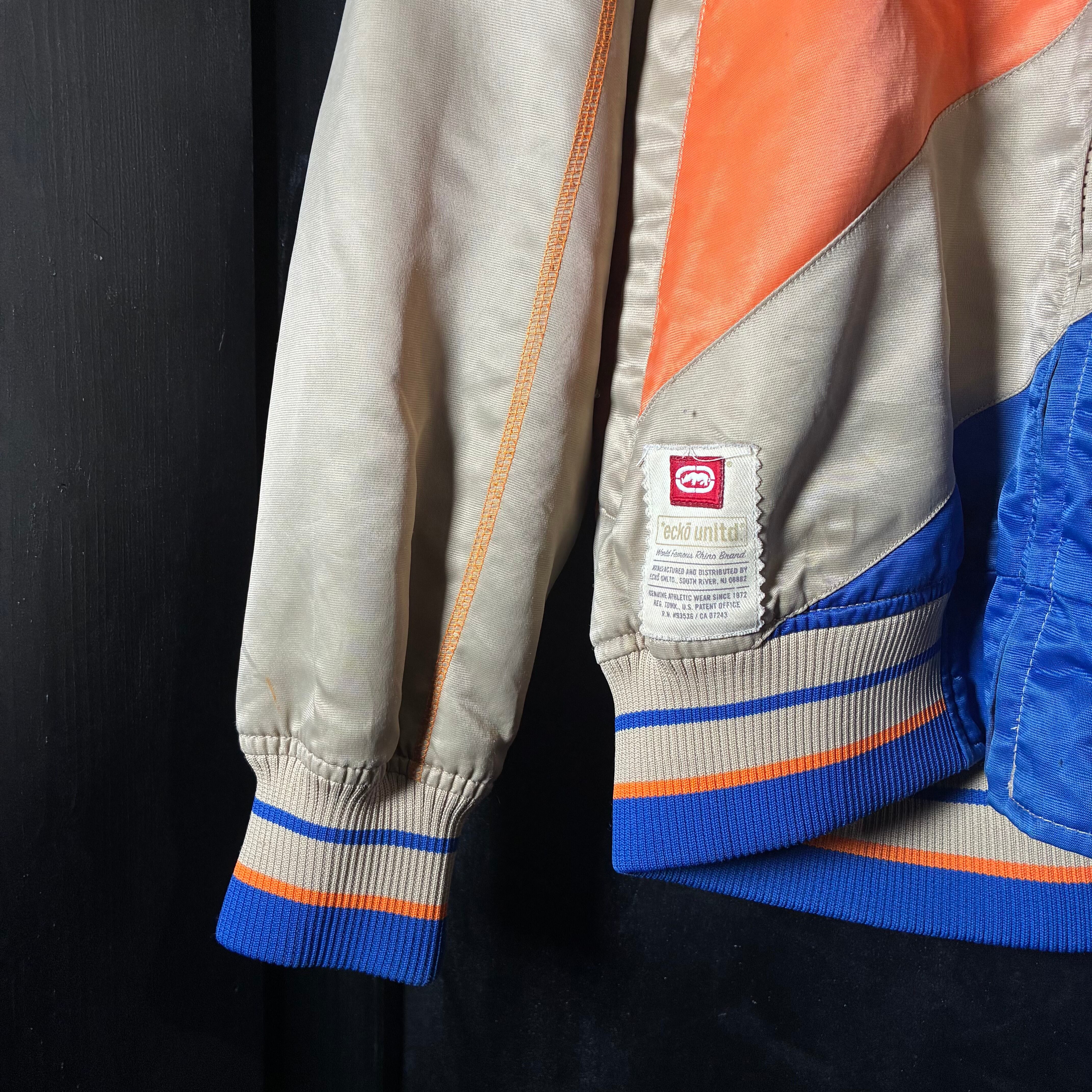 ECKO UNLTD 72 ナイロンスタジャン ベージュ オレンジ ブルー L エコー