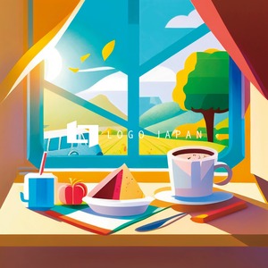 絵本の1ページのようなカフェのイラスト（PNG/72dpi/640px）｜cafe-icon02