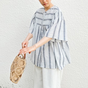 Stripe sleeve gather blouse