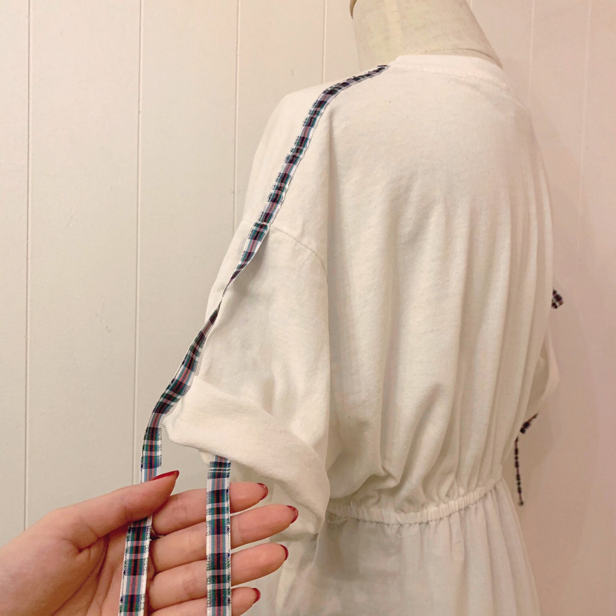 remake / check ribbon sports T one-piece
