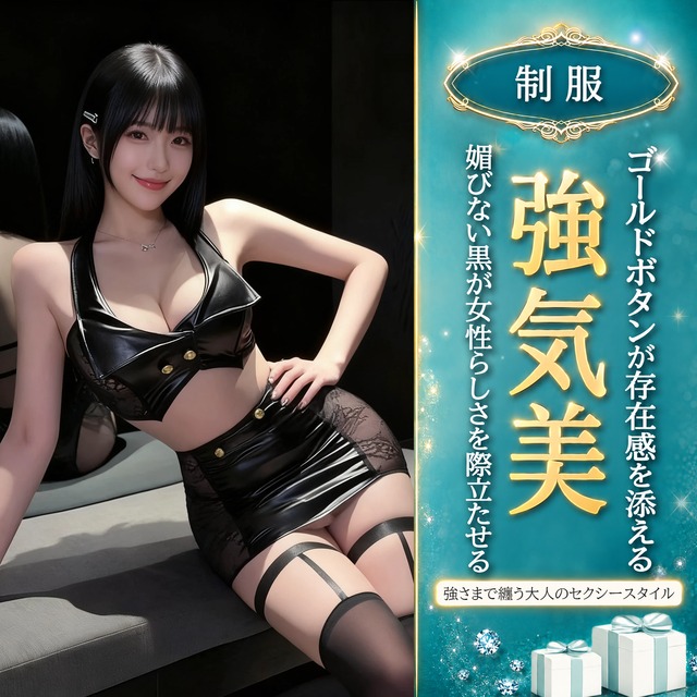 〔オフィス〕黒艶で魅せる大人の制服スタイル｜レース切替クロップドトップ×タイトミニコスチューム