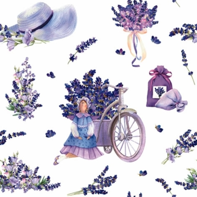 【ti-flair】バラ売り2枚 ランチサイズ ペーパーナプキン Lavender Bouquets with Tilda Doll ホワイト