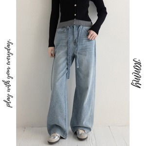 belted rhinestone denim pants　J00438