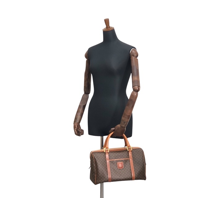 CELINE セリーヌ マカダム ブラゾン型押し PVC レザー ボストンバッグ キーポル ハンドバッグ ブラウン vintage ヴィンテージ オールド hkkxdj
