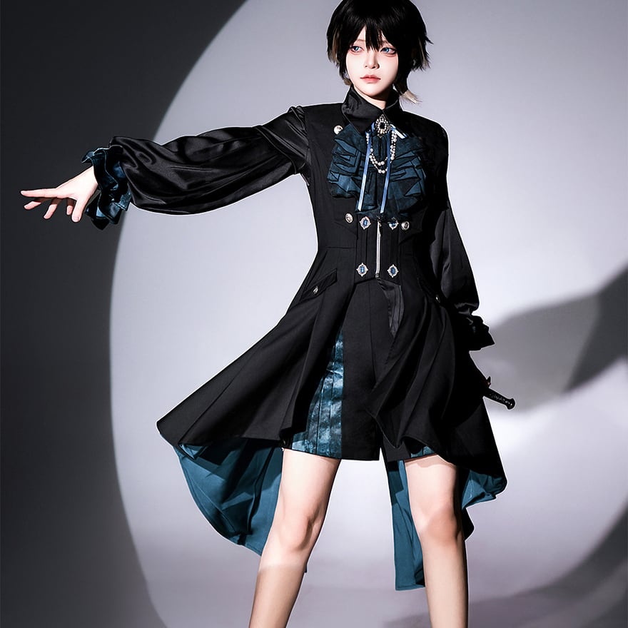 王子系ロリィタ セットアップ 4点 半袖×ショートパンツ ネックリボン