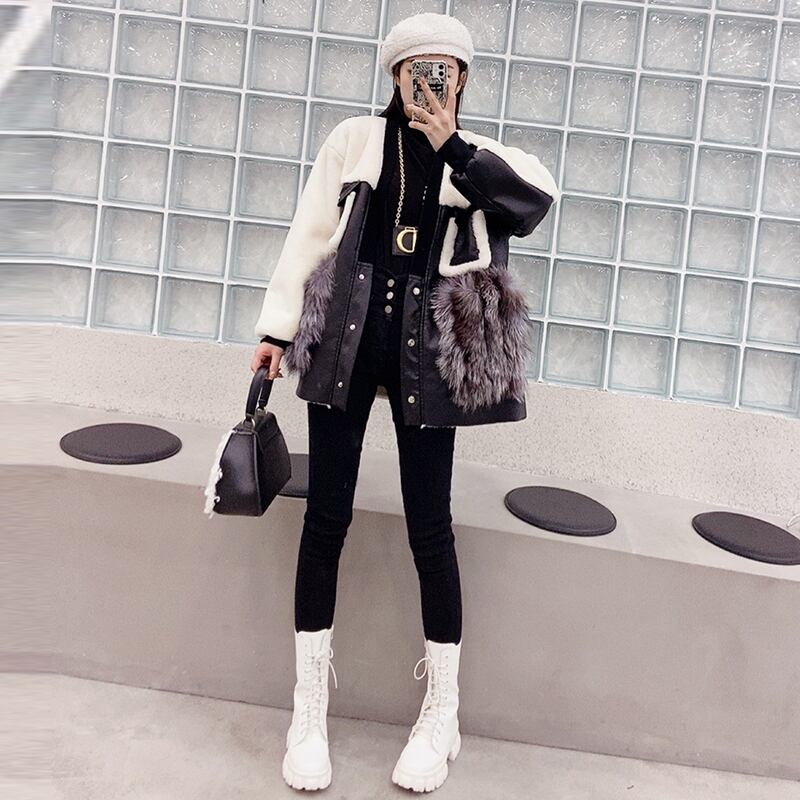 ファーダブルポケットジャケット スタイル 大きめサイズ ヨーロピアン ミックスインファッション54275071658