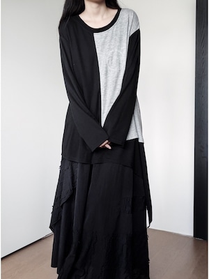 Asymmetric color-block long sleeve top [T2970]