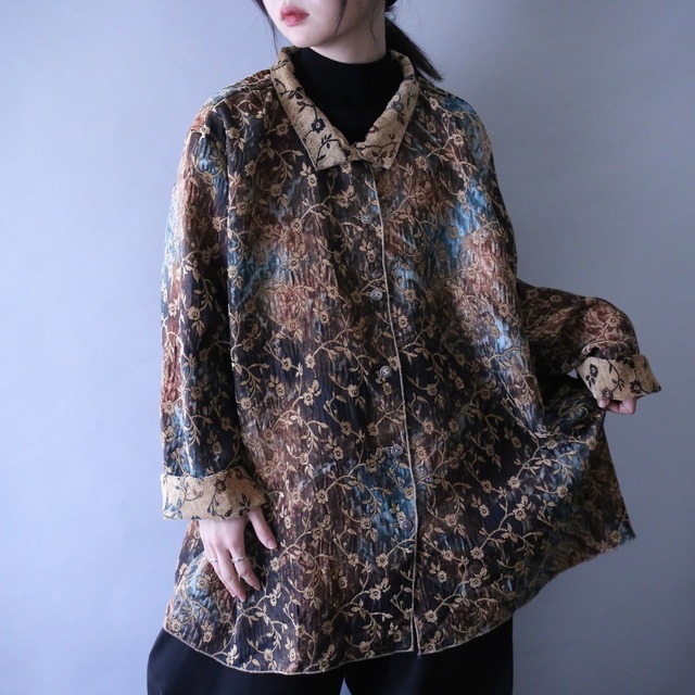 "reversible" beautiful pattern over silhouette chenille weave shirt jacket