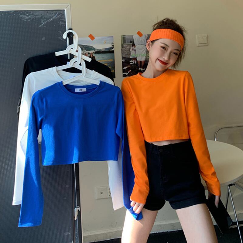 ブラウス Tシャツ シャツ スプリングラウンドネックショートスリム ロング 春物 Oネック 試着室70442098777