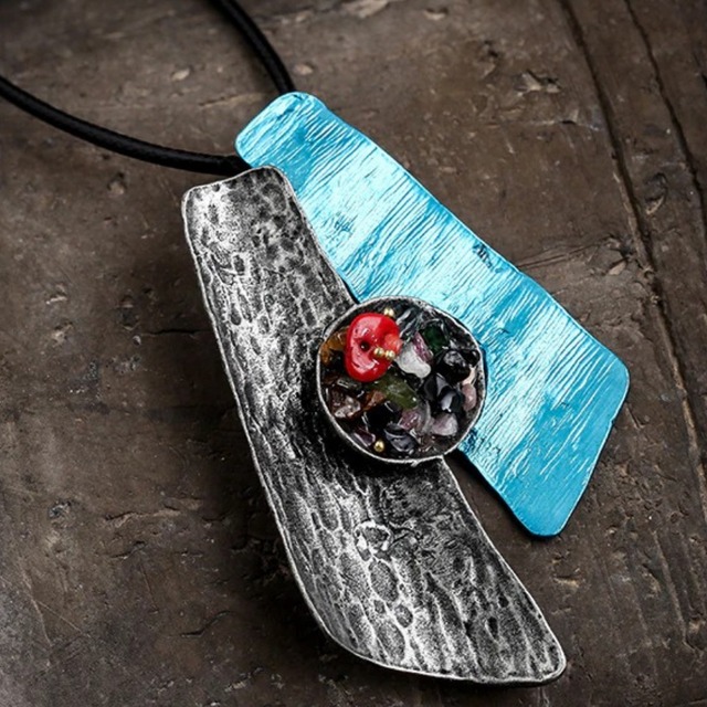【TR0392】Vintag Plate And Stone Pendant