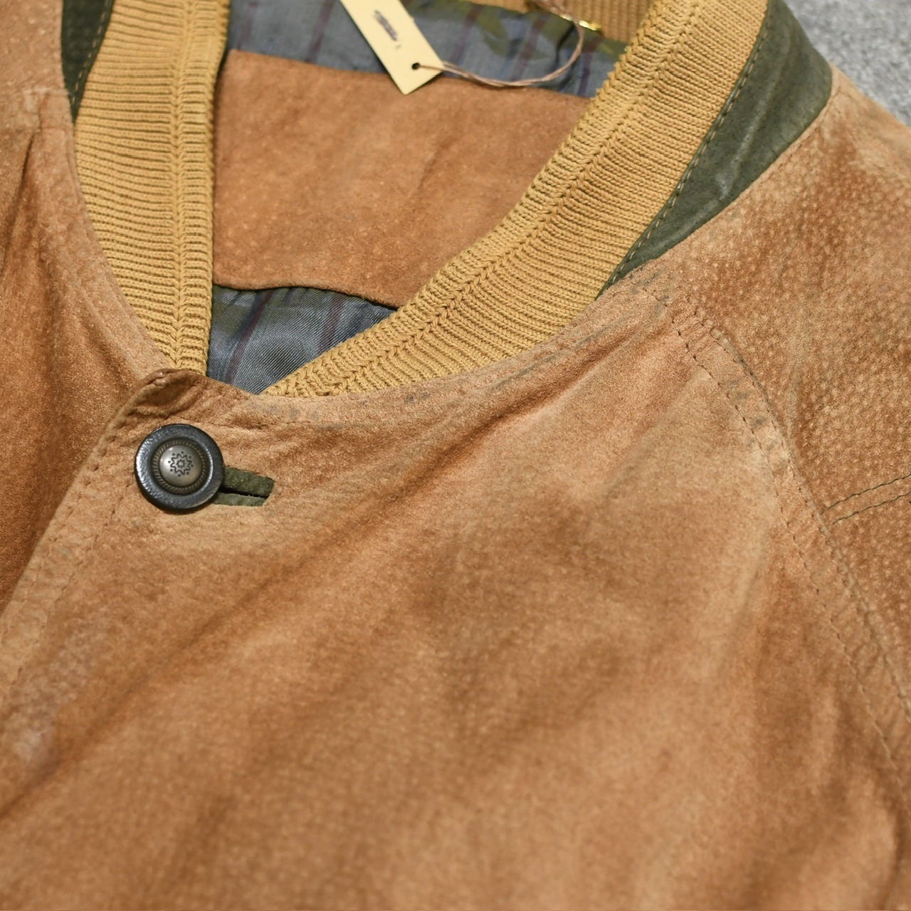 stitch design suede leather blouson
