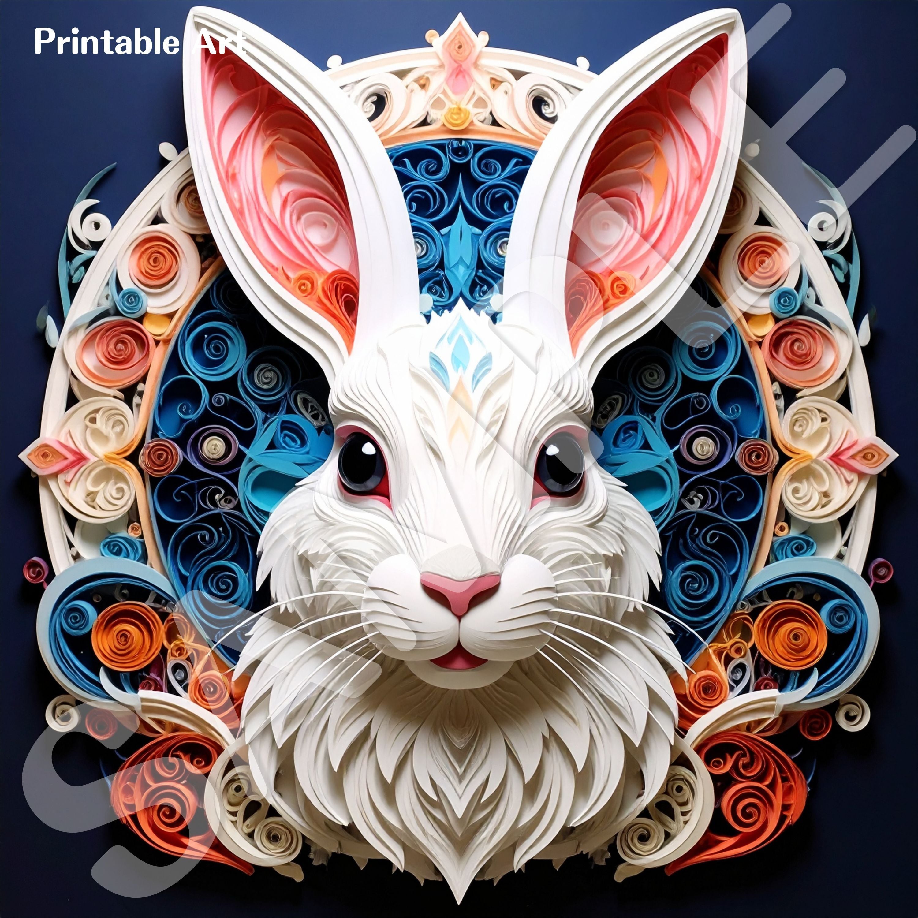 【ダウンロード専用】Printable Wall Art Bunny Papercut Style Set of 6|ペーパーカット風うさぎアート6種セット