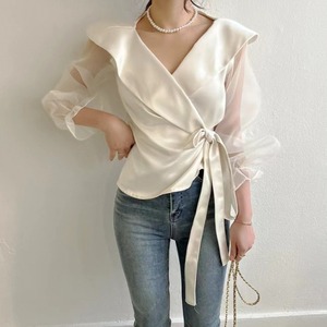 シースルー ウエスト リボン ブラウス 341277