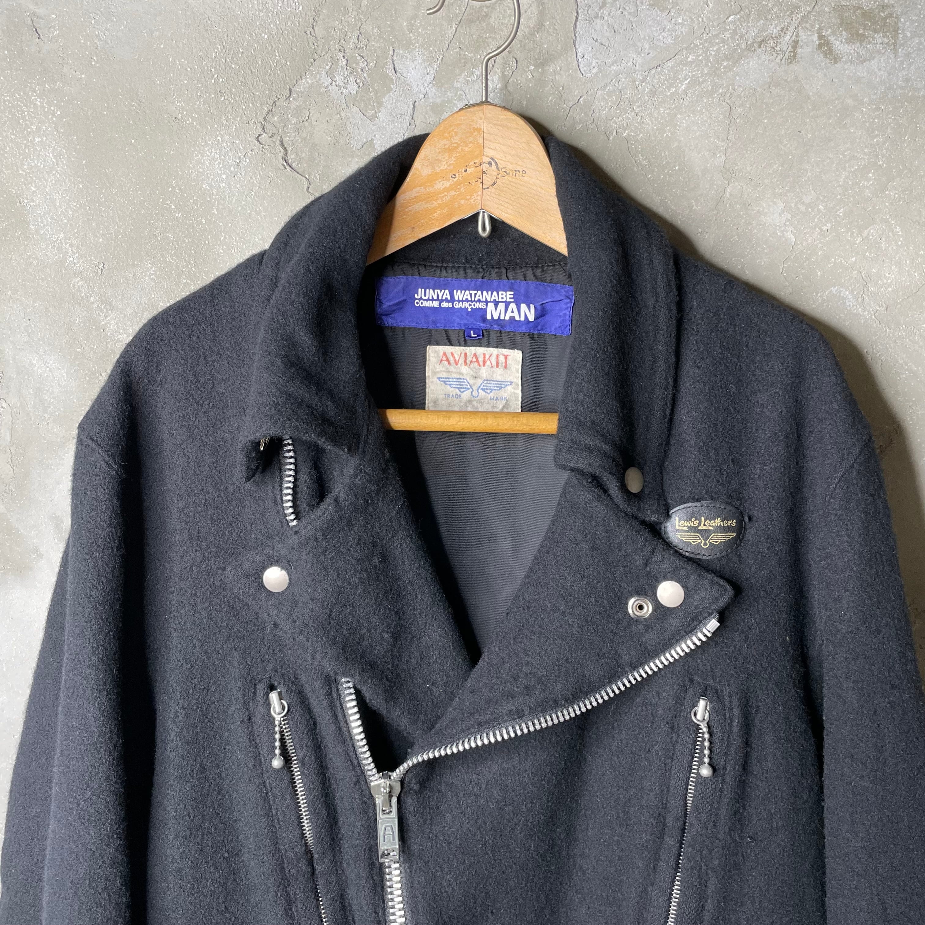 ジュンヤワタナベ コムデギャルソン ルイスレザー 縮絨 ニット ライダース M ジュンヤワタナベ コムデギャルソン ルイスレザー 縮絨 ニット