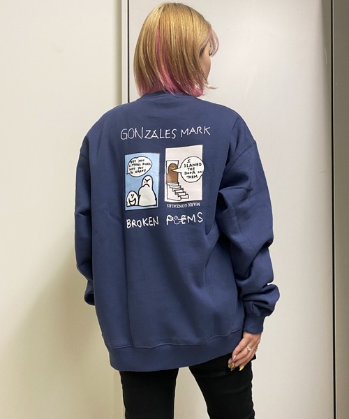 MARK GONZALES (マークゴンザレス) Pt. Sweat shirt プリント クルーネック スウエット ネイビー 2G7-61317