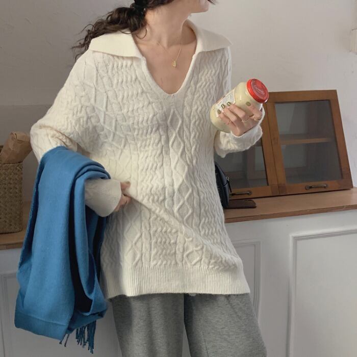 セーター ルーズオータムウィンタースタンダードスタイル ロング レトロ 秋物 冬物 1号婦人33026875408