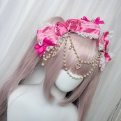 ♡ 姫GAL パールチェーン 薔薇付きリボンヘアクリップ vivid pink ♡