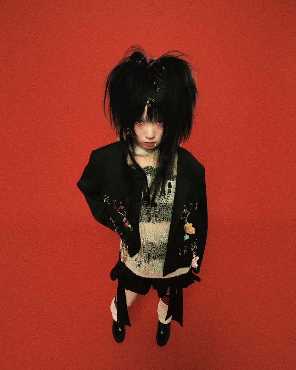 ノーカラーチャームジャケット　BLACK