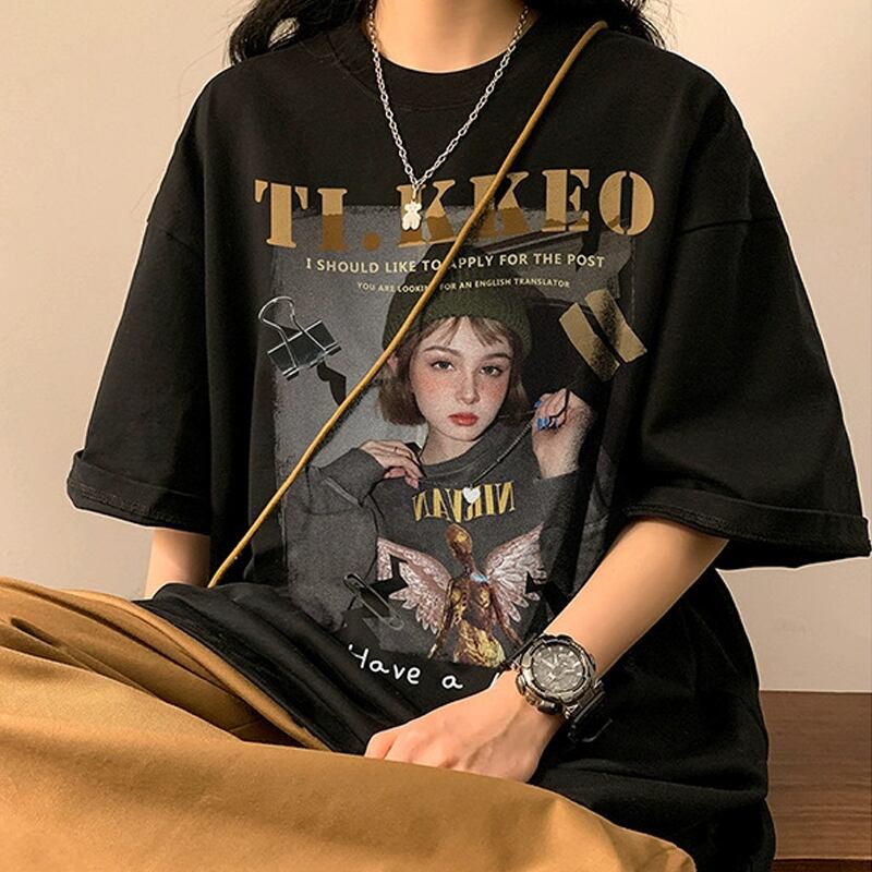 韓国レディースファッション】フォトプリントTシャツ カジュアル