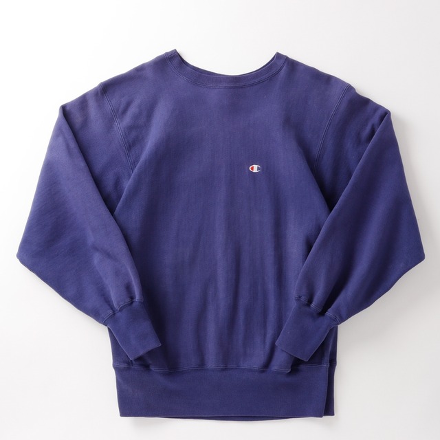 【逸品】90s champion Reverse Weave Crew fade purple Vintage sweat shirt made in USA fabric  ／ヴィンテージ チャンピオン リバースウィーブ 地厚 スウェット USA製生地 フェードパープル ナス紺 ビッグサイズ L