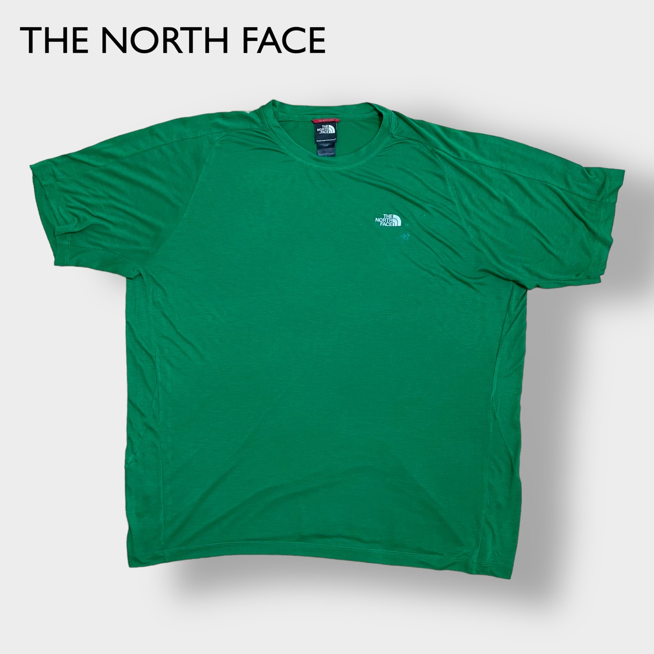 【THE NORTH FACE】2XL ビッグシルエット Tシャツ ワンポイント ハーフドームロゴ ラグラン グリーン COOLMAX アウトドア 半袖 夏物 US古着