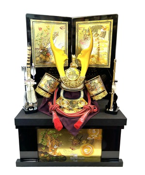 30号 黒二曲屏風　立体貫前鍬形 着用兜セット 3246 着用兜飾り　五月人形 兜飾り かぶれる兜 戦国武将 兜 端午の節句 初節句 お祝い プレゼント ギフト こどもの日