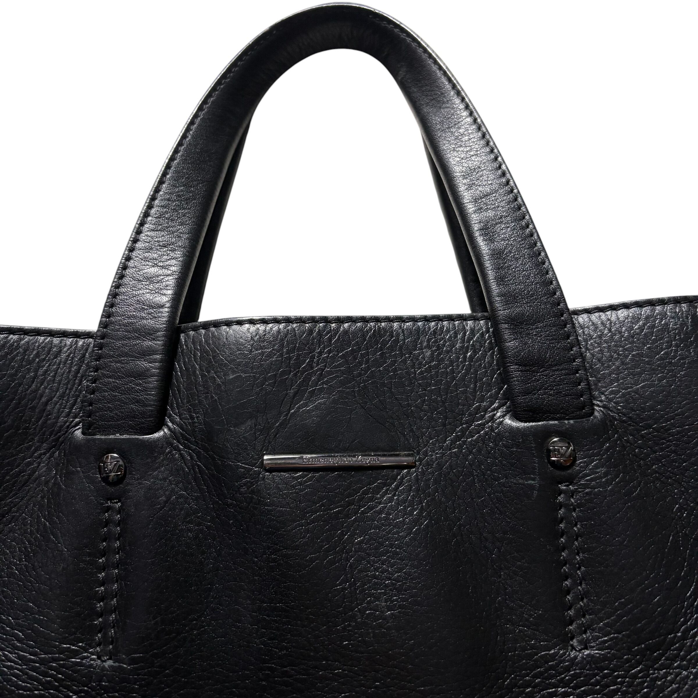 ERMENEGILDO ZEGNA black leather tote bag | NOIR ONLINE