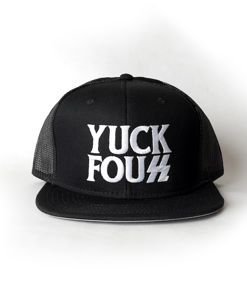 【YUCK FOU】フラットバイザー メッシュキャップ【BLACK】