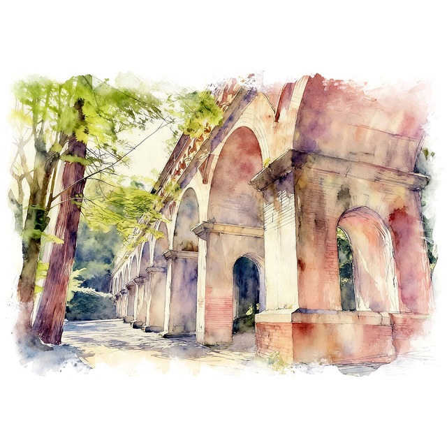 絵画(風景画) 日本 京都府 南禅寺 水路閣 インテリアアート額付き 水彩画・油絵調 WAT1193