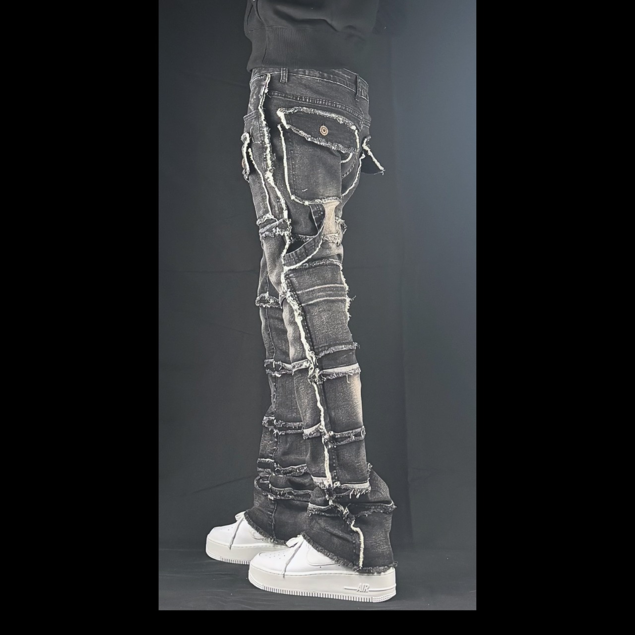 flare multi pocket stcked black denim【ES054】 - 3