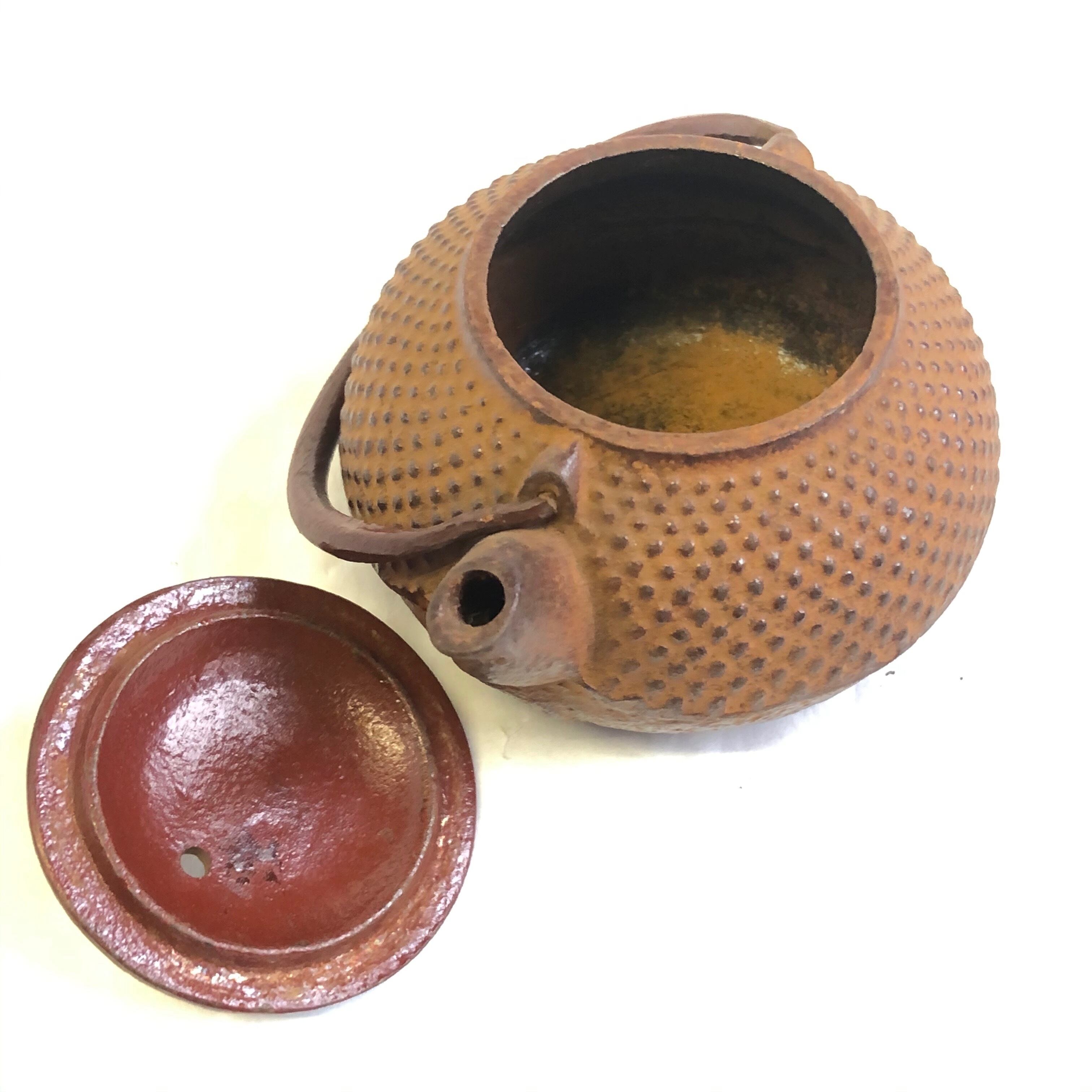 鉄 鉄急須 鉄瓶 茶道具 極小 茶色 アラレ 在銘 直径約7.5cm リサイクル