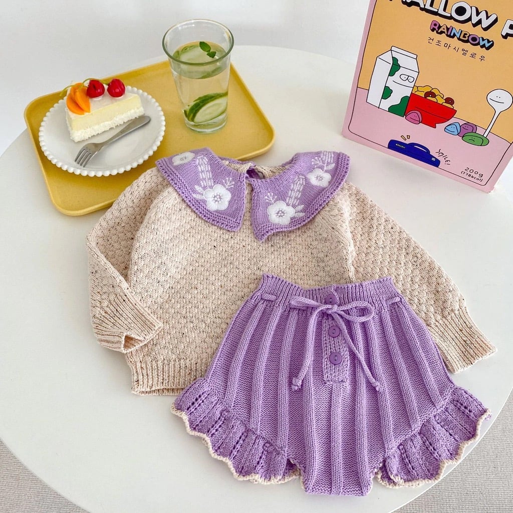 【発注】ビックラペルお花刺繍ニットセットアップ[SU26]