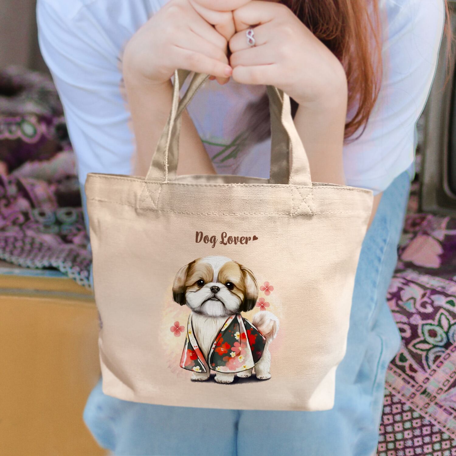 晴れ着姿の シーズー 】ミニキャンバス トートバッグ 犬 ペット うちの