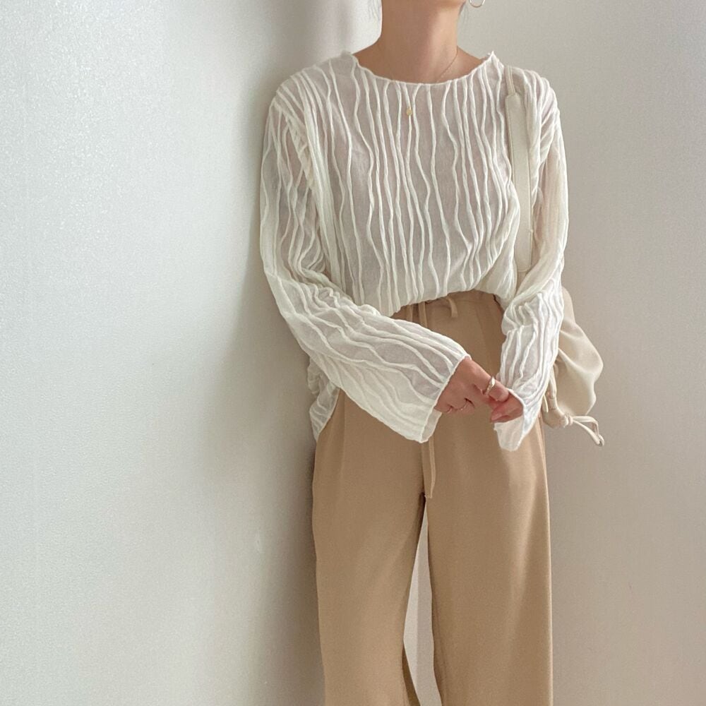 round neck design sheer top 100410