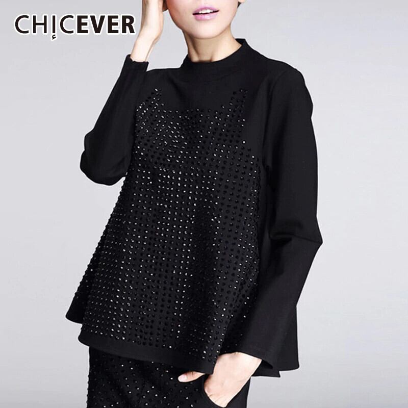 CHICEVERダイヤモンドプルオーバースウェットシャツ女性スタンドカラー長袖ドレープAライントップスゆったりとした秋の服2020 ロング オータム 秋物 6base579792095817
