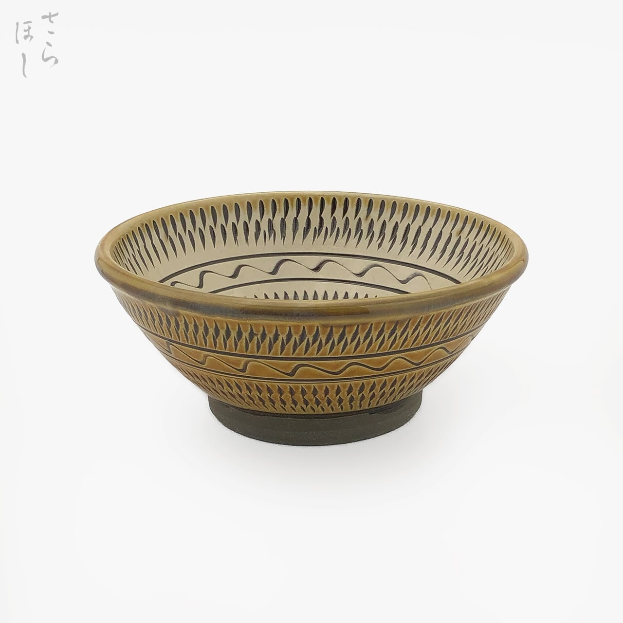 小鹿田焼 小袋窯 5寸小丼 内外飛びかんな/櫛描き 茶 直径約15.5cm 陶器 和食器 民藝 納豆鉢