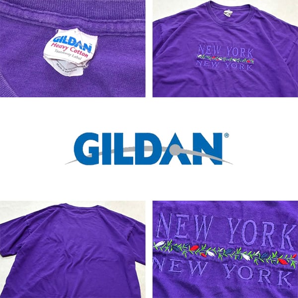 1点物◇ギルダンGILDAN紫ニューヨーク刺繍ロゴTシャツ古着メンズXL/XXL