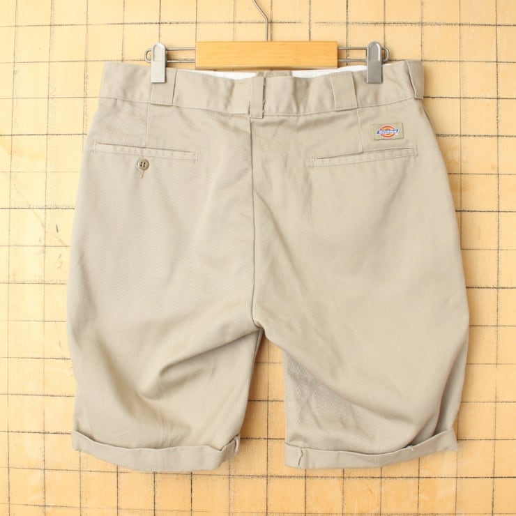 80s 90s USA製 Dickies 874 ディッキーズ カットオフ ショーツ ベージュ W33相当 ショートパンツ 短パン ハーフ TALON  アメリカ古着　022523ss118