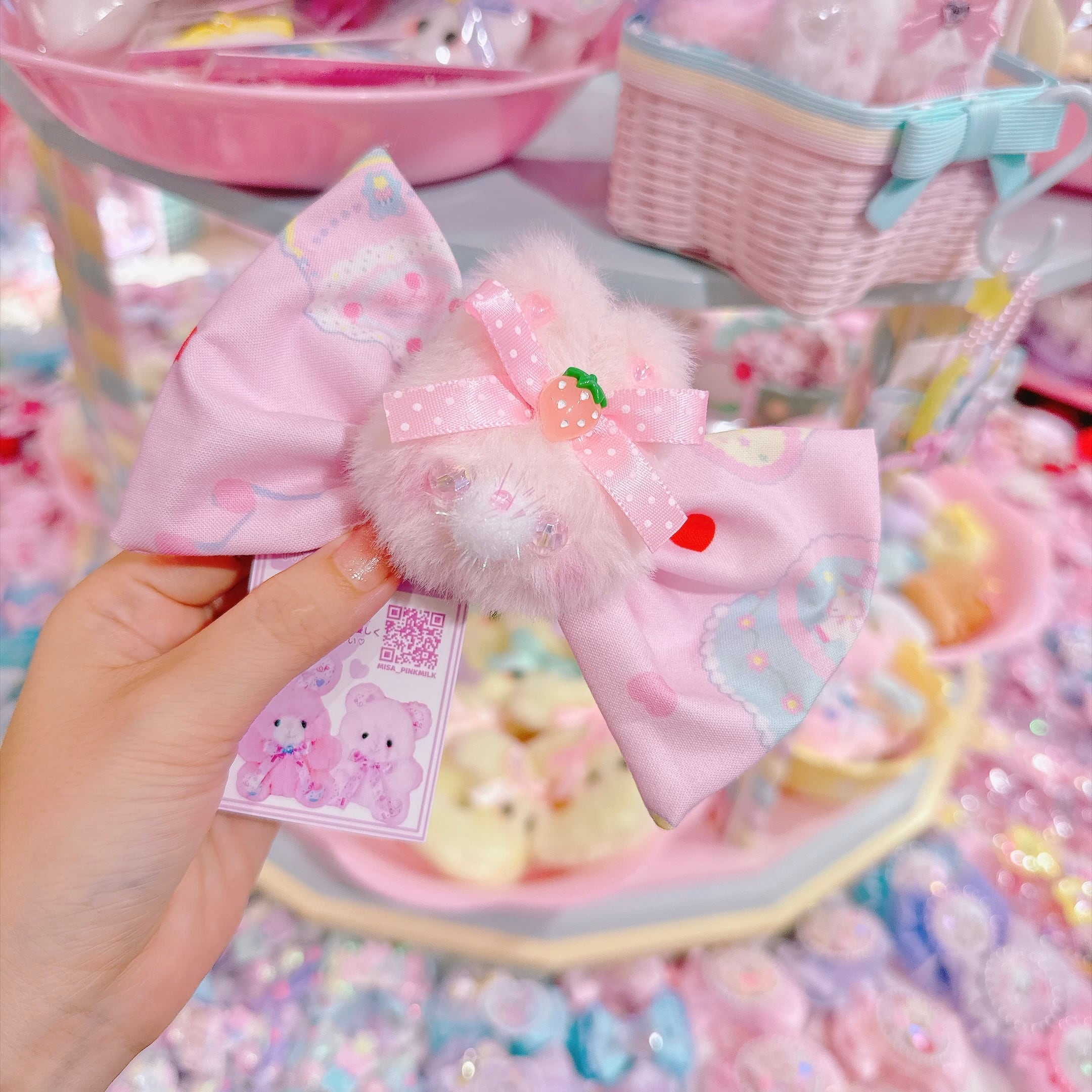 【A4】110-6ぬいぐるみ付きリボン　ヘアゴム