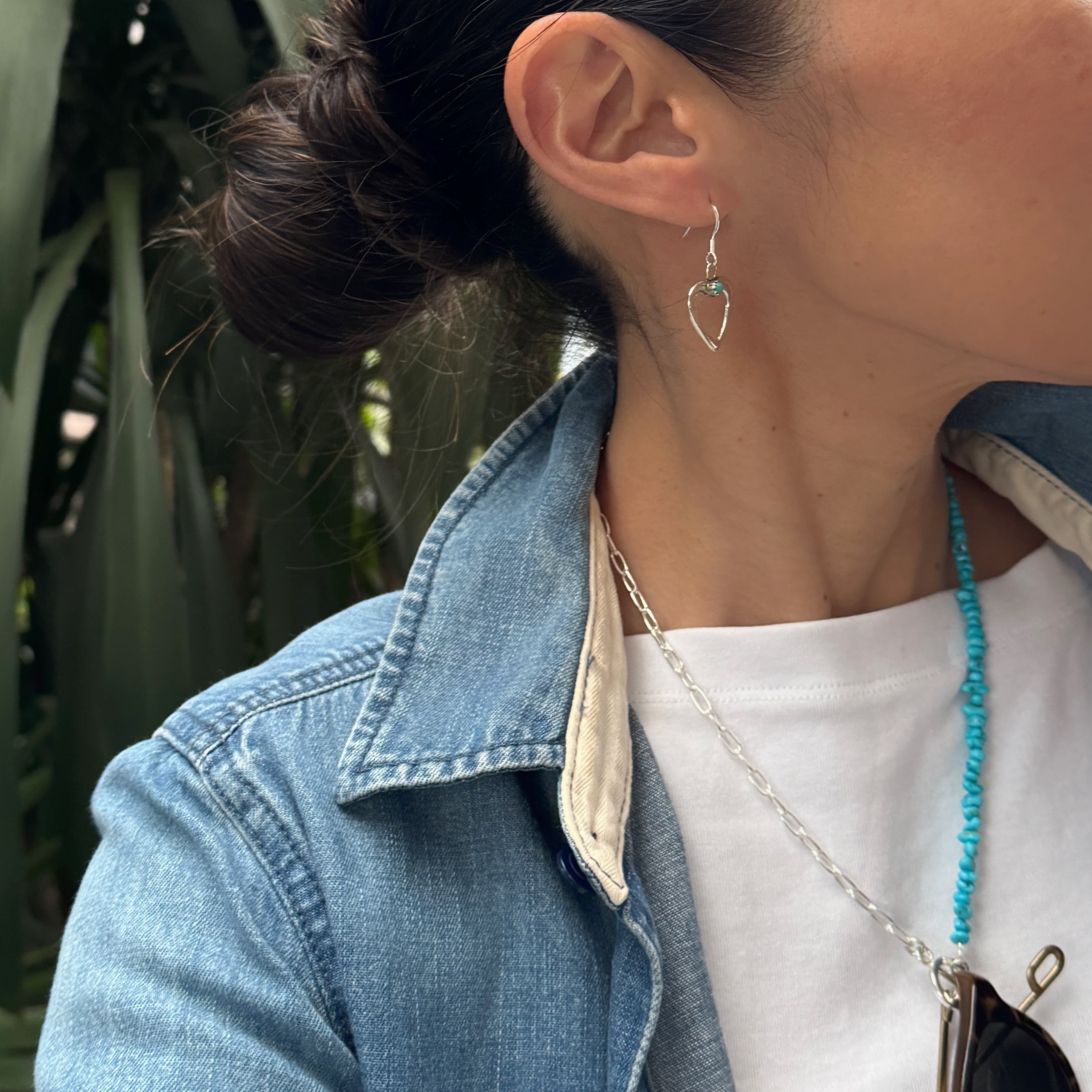 Indian jewelry》 ハート ターコイズ 1 ストーン フック ピアス